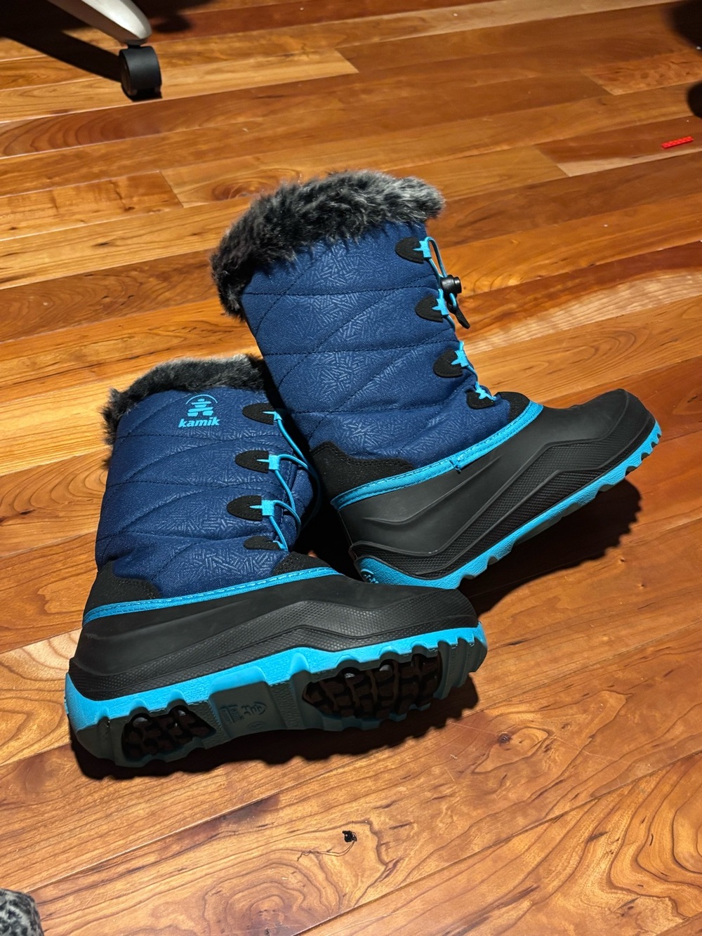Kamik Navy and Turquoise Women's Winter Boots with Faux Fur Collar